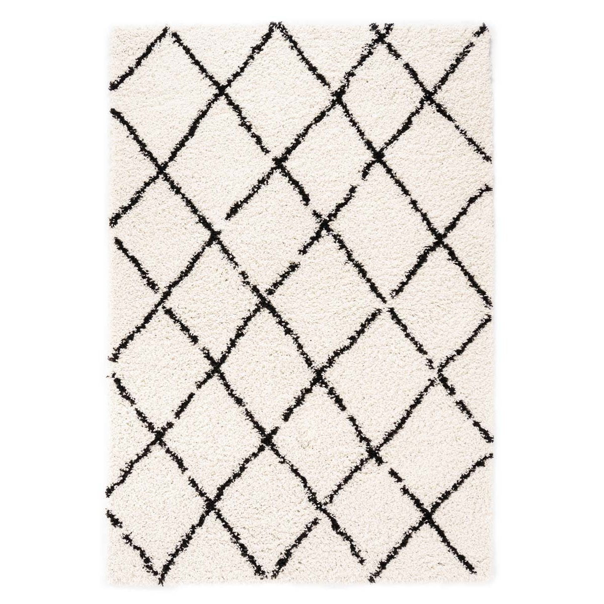 Boho&me Hoogpolig vloerkleed ruiten Habitat - wit|zwart - 80x150 cm