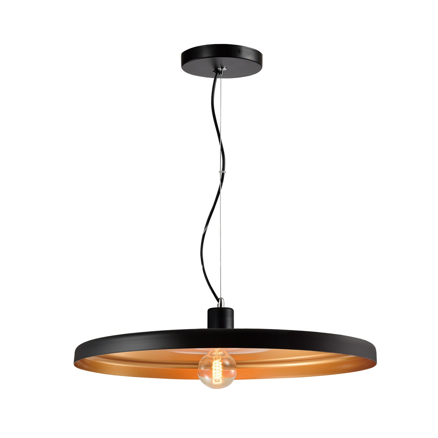 QUVIO Hanglamp rond zwart met gouden binnenkant -