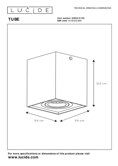 Lucide TUBE Plafondspot - Zwart