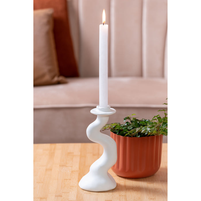 present time - Candleholder Organic Swirl medium polyresin white
