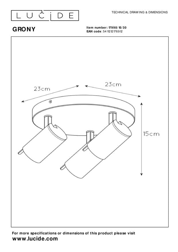 Lucide GRONY Plafondspot - Zwart
