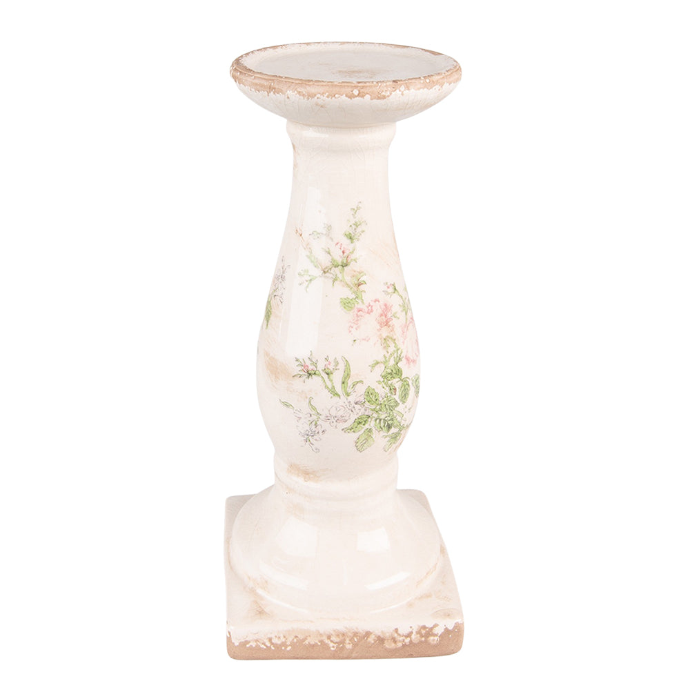 Clayre & Eef Kandelaar 30 cm Roze Beige Keramiek Bloemen