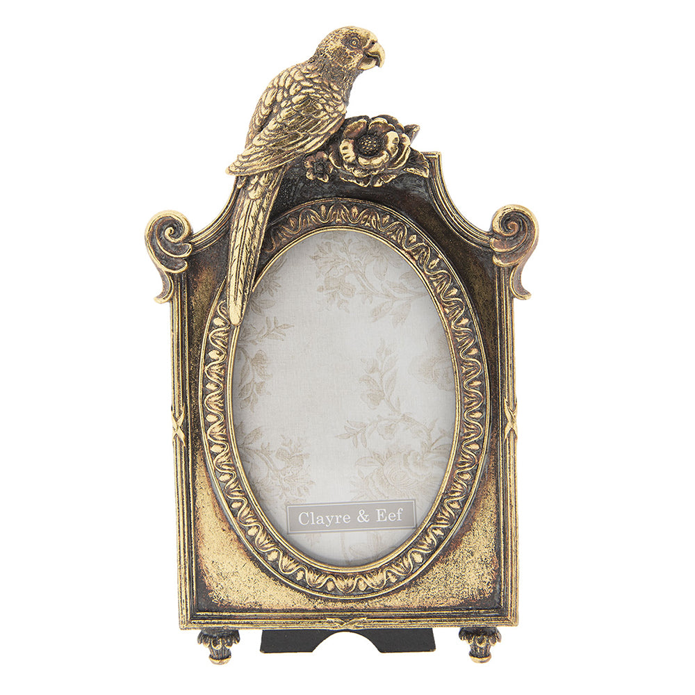 Clayre & Eef Fotolijst 10x15 cm Goudkleurig Kunststof Papegaai