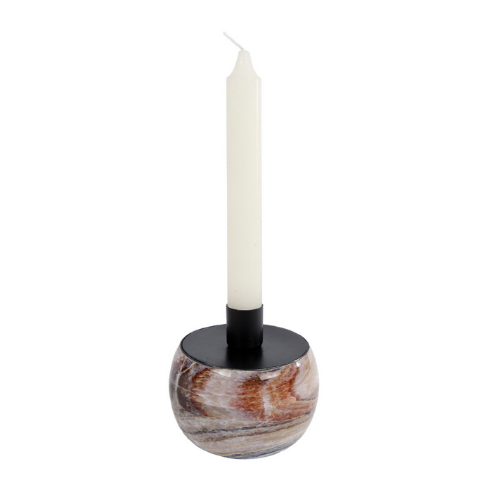 Dulaire Kaarsenhouder|Kandelaar Marmer Bruin Zwart 9.5 cm