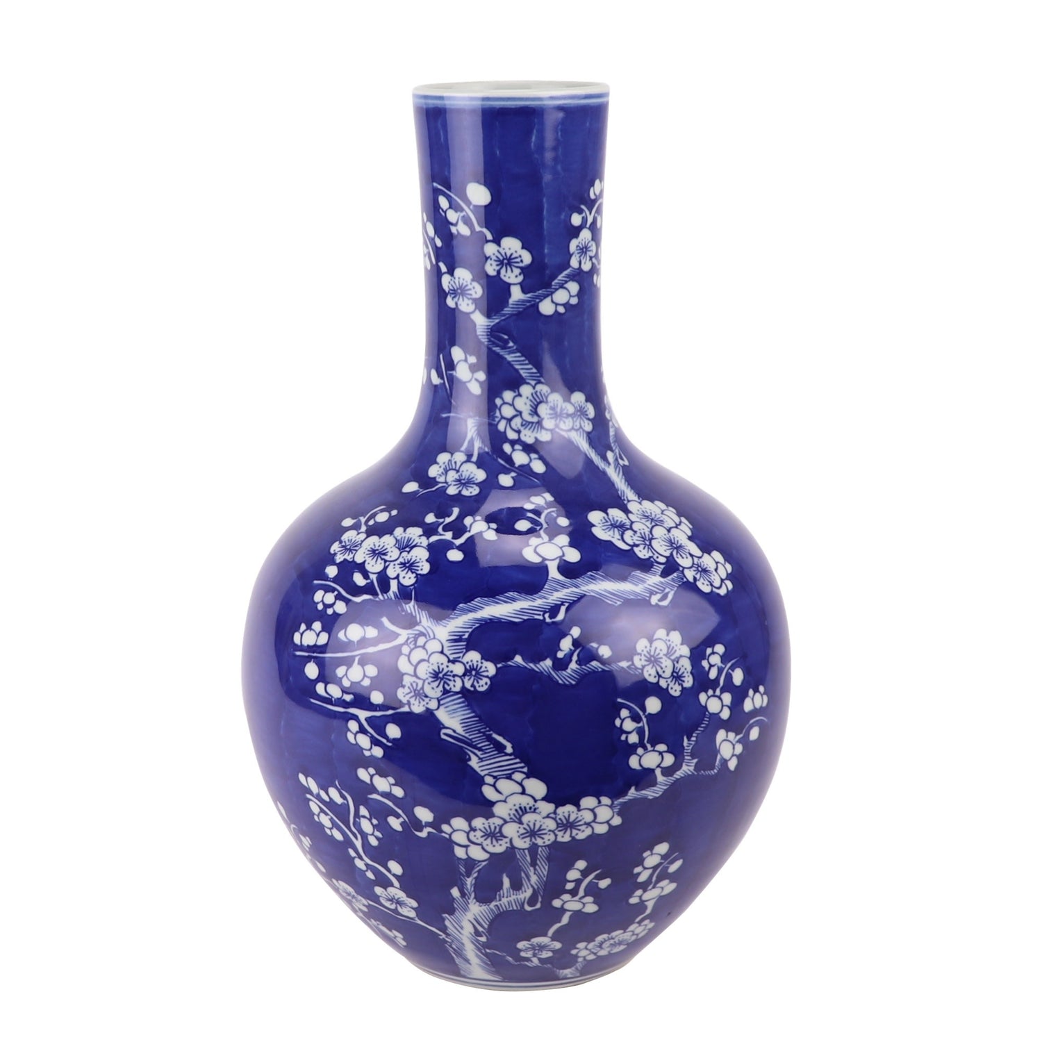 Fine Asianliving Chinese Vaas Porselein Blauw Handgeschilderd Bloesems