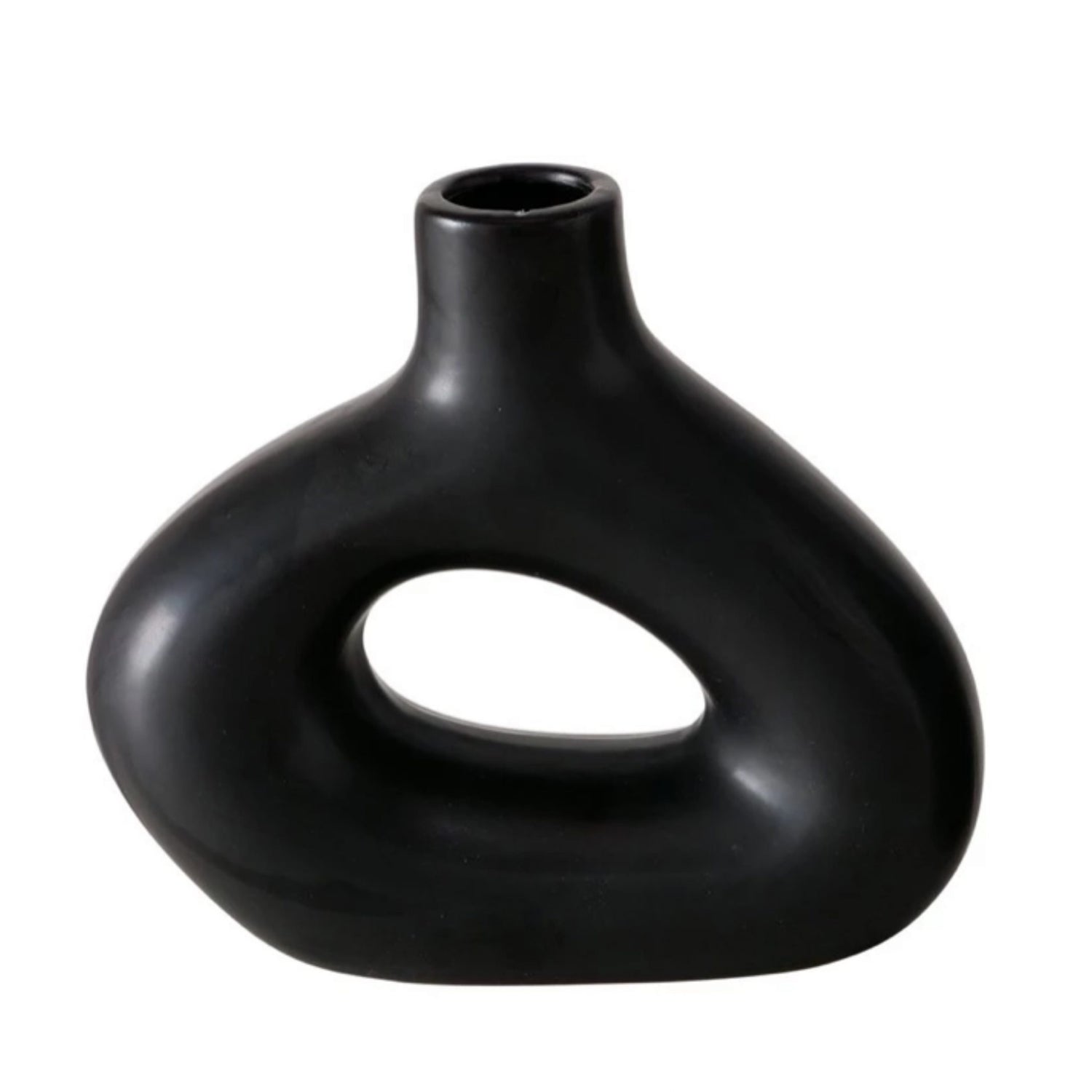 Vaas Boho Donut Keramiek – Mat Zwart – H20 cm