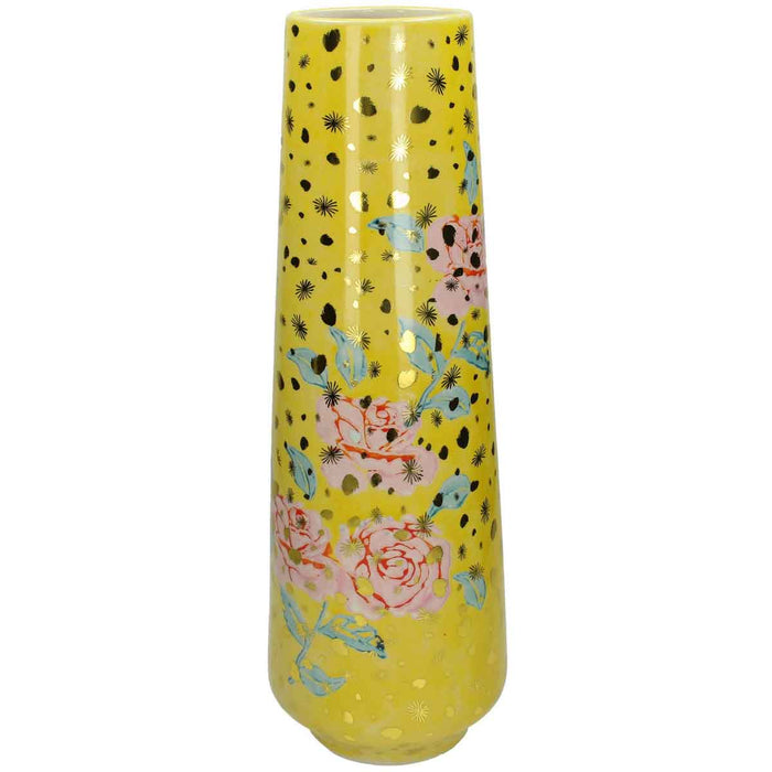 SVJ Home Decorations Vaas - H90 x Ø19 cm - Geel met Rode Rozen