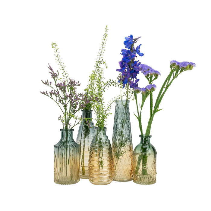 QUVIO Glazen vaas met patroon, geel|blauw - Hoogte 14,5 cm