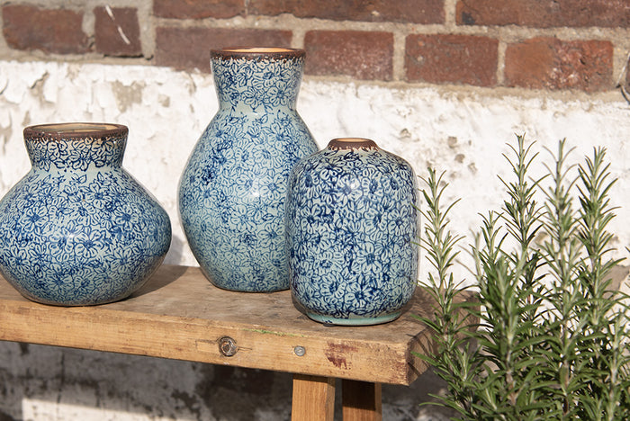Clayre & Eef Vaas  Ø 16x24 cm Blauw Keramiek Rond Bloempot Binnen
