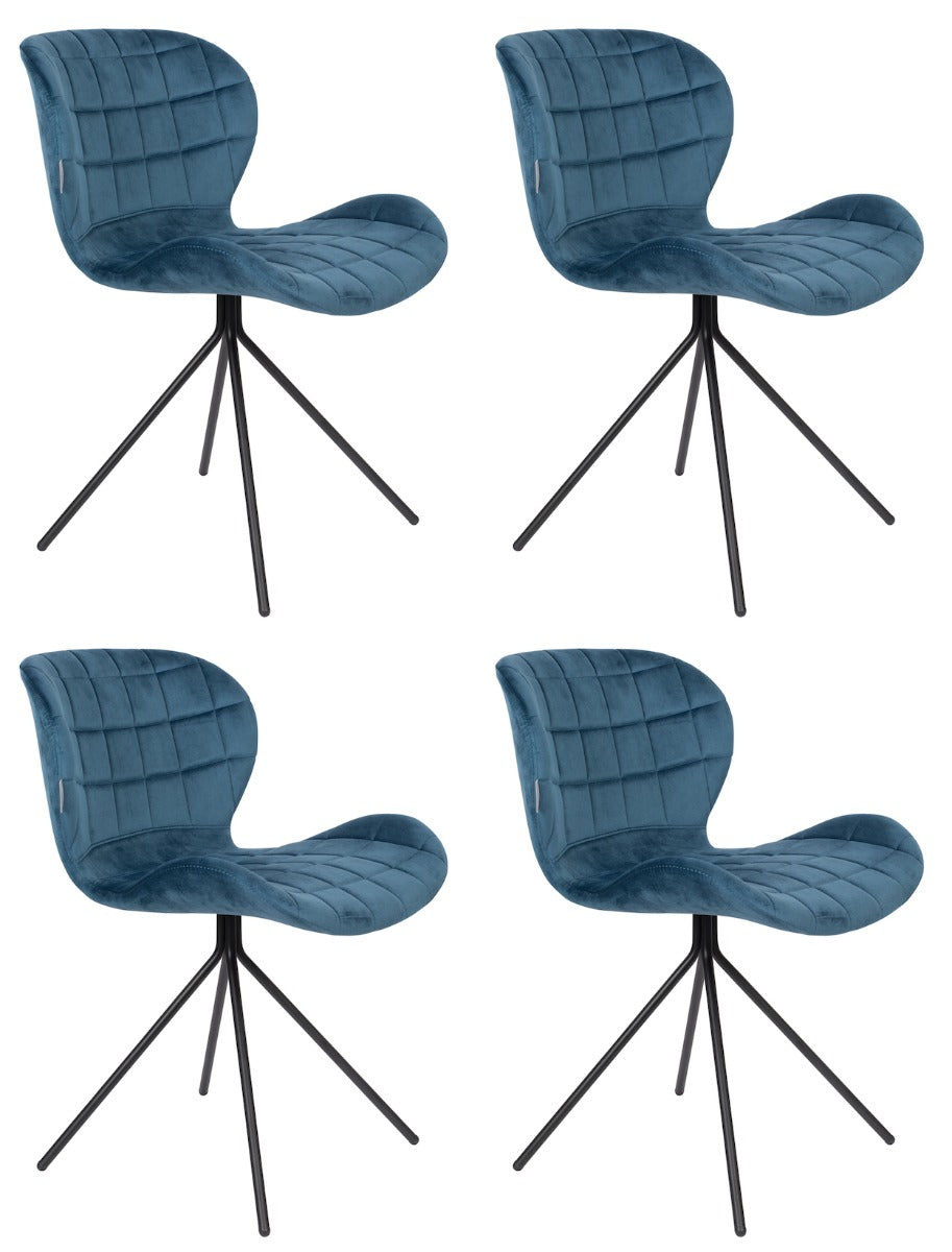 Zuiver OMG Velvet Stoel - Limited Edition - Set Van 4 - Blauw