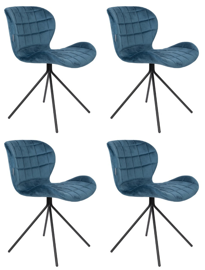 Zuiver OMG Velvet Stoel - Limited Edition - Set Van 4 - Blauw