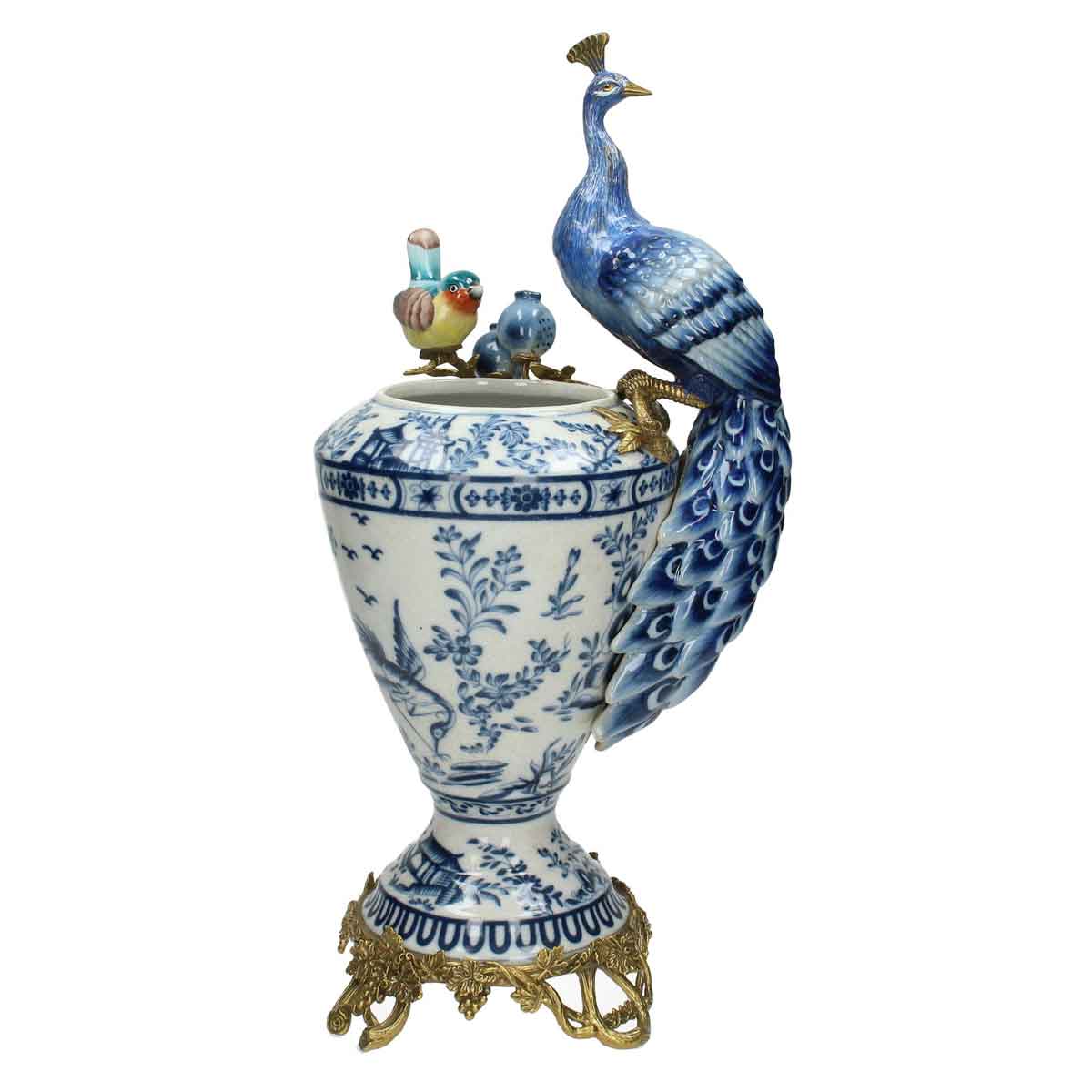 SVJ Home Decorations Vaas Pauw - 26x25x51 cm - Fijn Aardewerk - Blauw