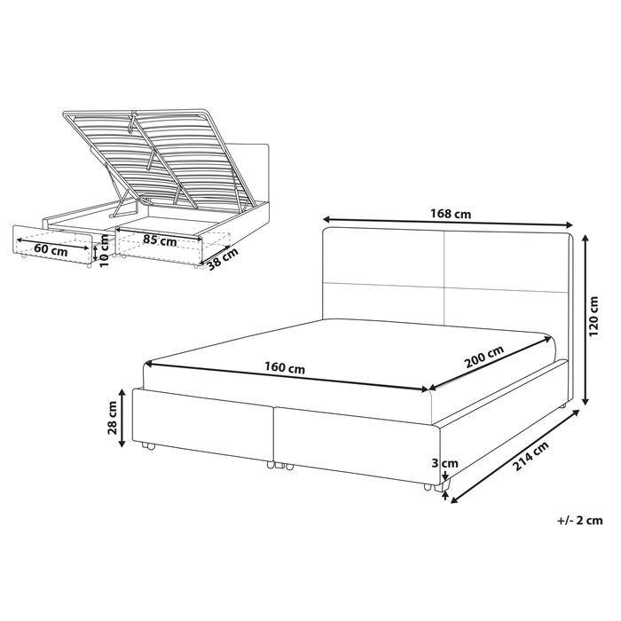 Beliani-VERNOYES-Bed met opbergruimte-Lichtgrijs-160 x 200 cm-Fluweel
