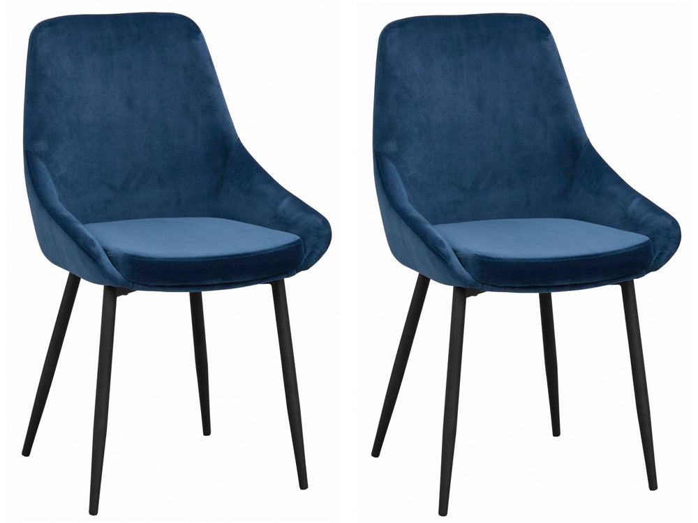 Rowico Sierra Velvet Eetkamerstoel - Set Van 2 - Donkerblauw Fluweel