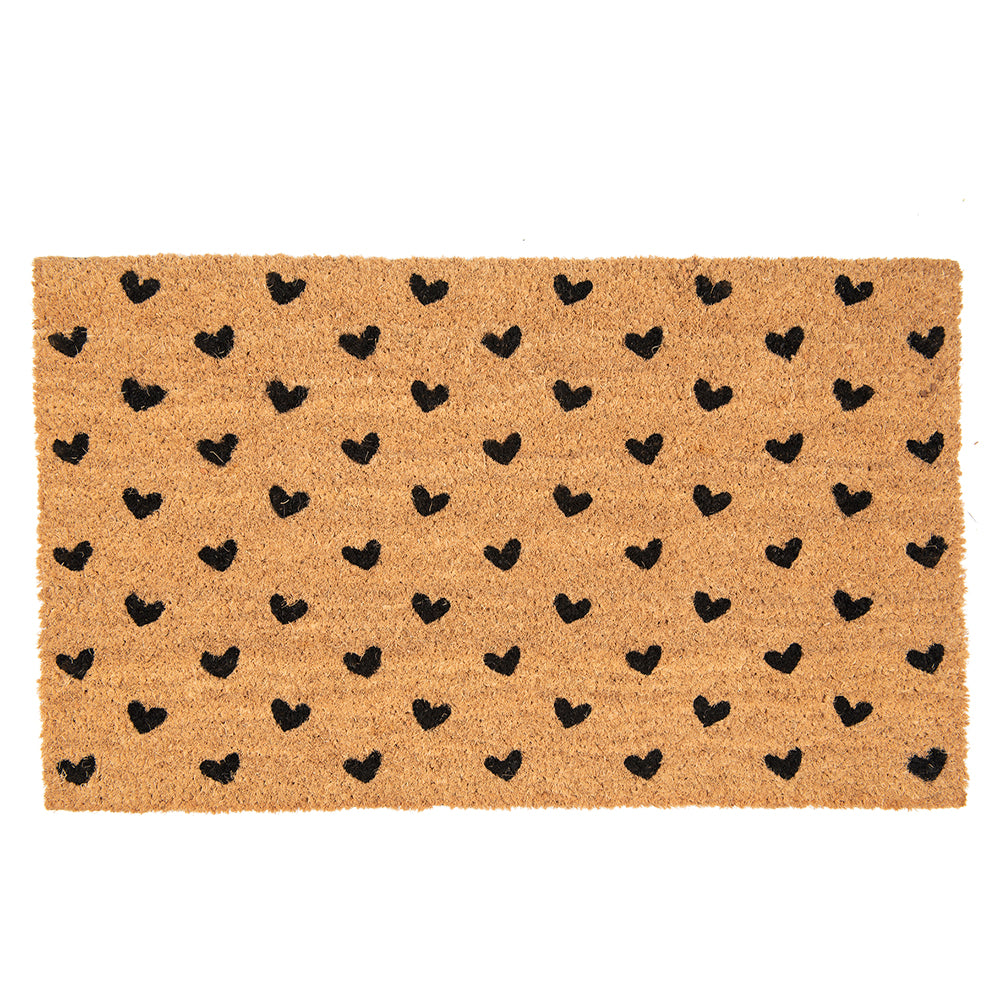 Clayre & Eef Deurmat 75x45 cm Bruin Zwart Kokos Harten