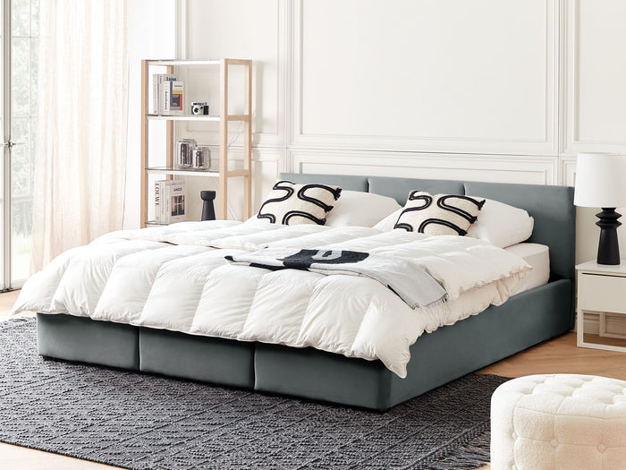 Beliani-BOUSSE-Tweepersoons boxspring-Donkergrijs-180 x 200 cm-Fluweel