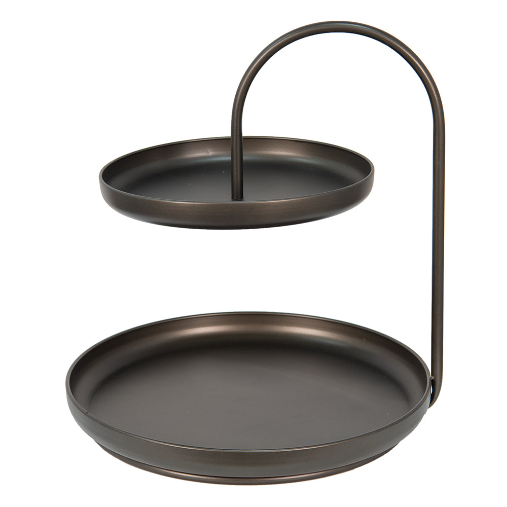 Clayre & Eef Etagère 2 laags 41*42*45 cm Zwart Ijzer Serveerschaal