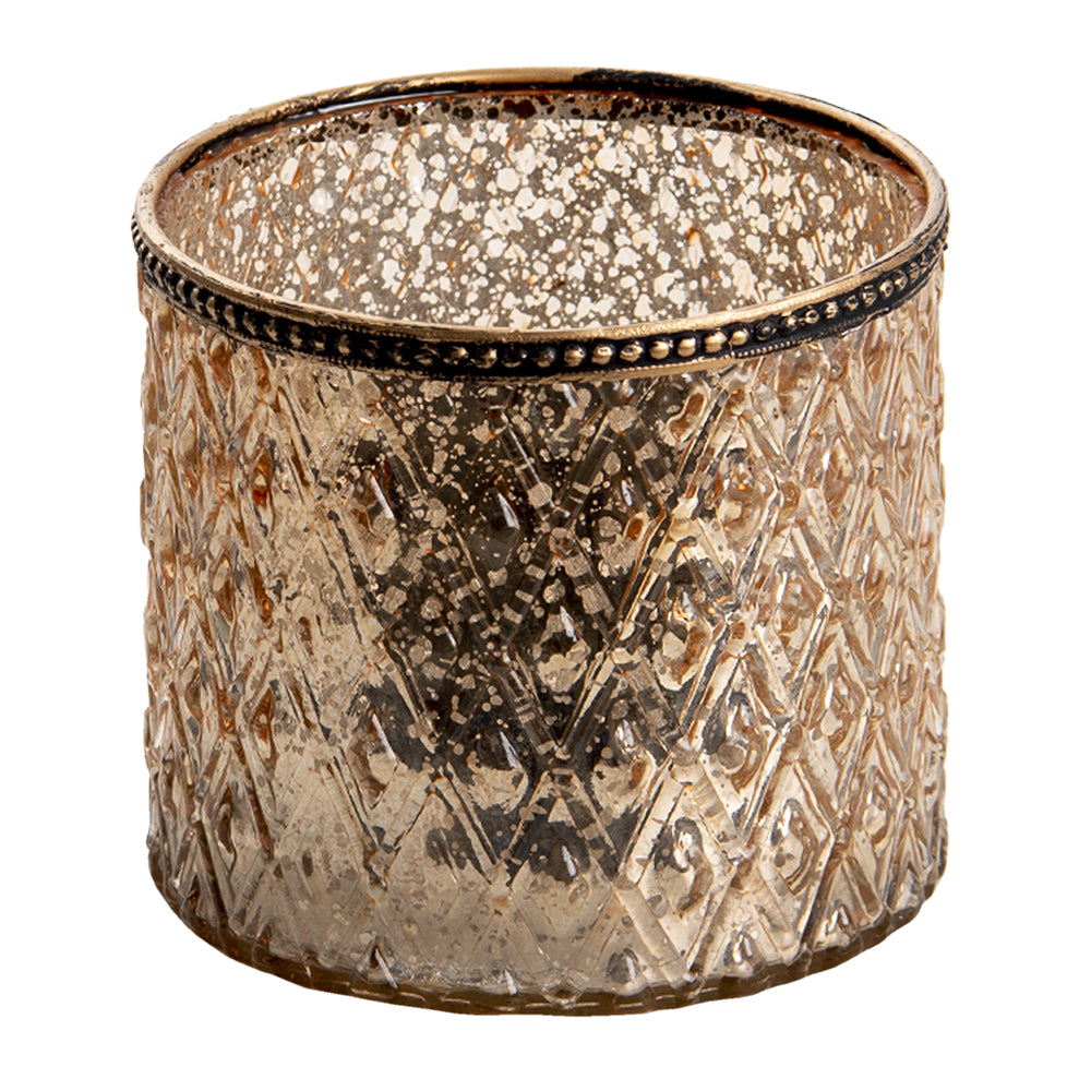 Clayre & Eef Theelichthouder Ø 11x10 cm Goudkleurig Glas Metaal Rond