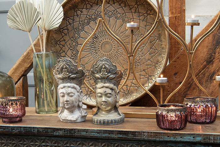 Clayre & Eef Theelichthouder  Ø 10x8 cm Paars Glas Metaal