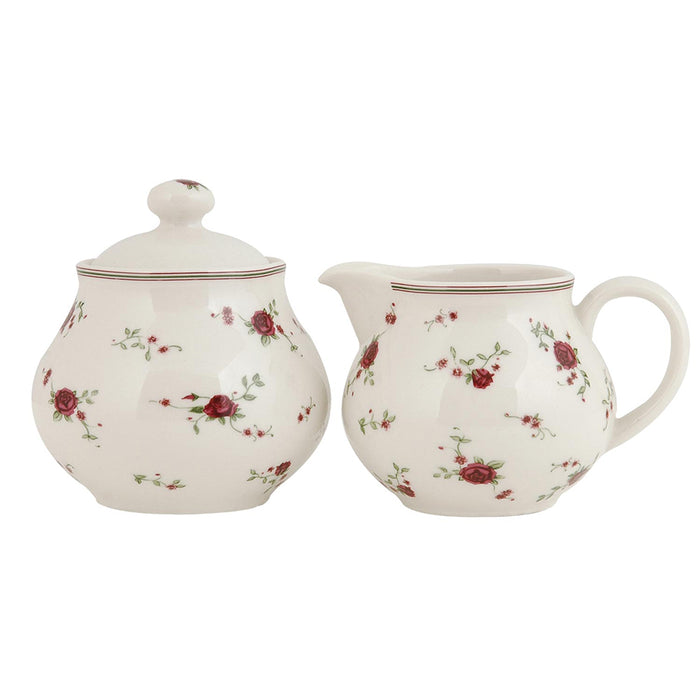 Clayre & Eef Melk en Suiker Set  12x9x8 | Ø 9x10 cm Beige Keramiek