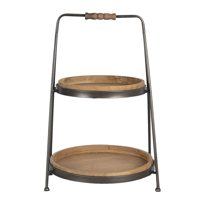 Clayre & Eef Etagère 2 laags  33x32x51 cm Bruin Hout Ijzer Rond