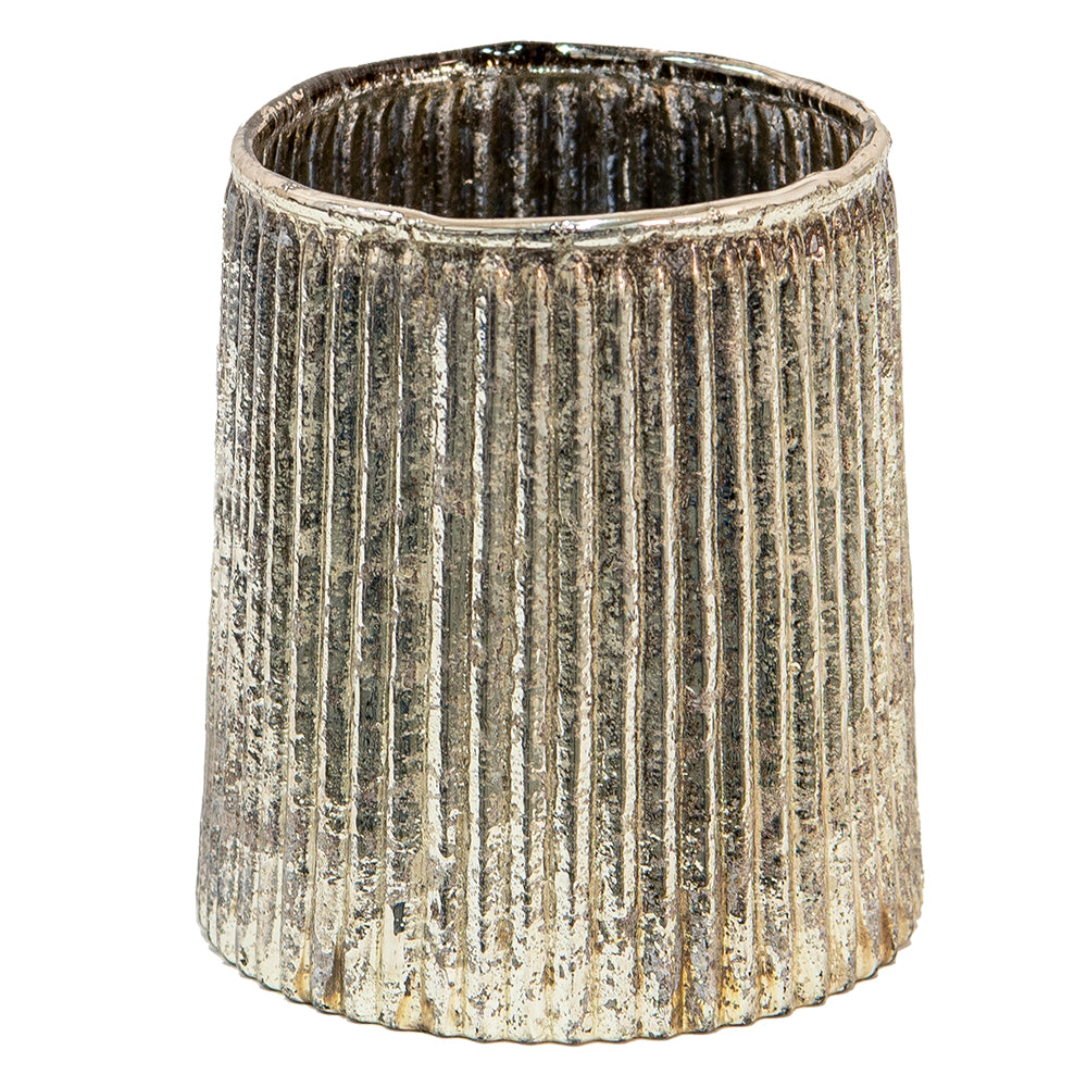 Clayre & Eef Theelichthouder Ø 8x9 cm Goudkleurig Glas