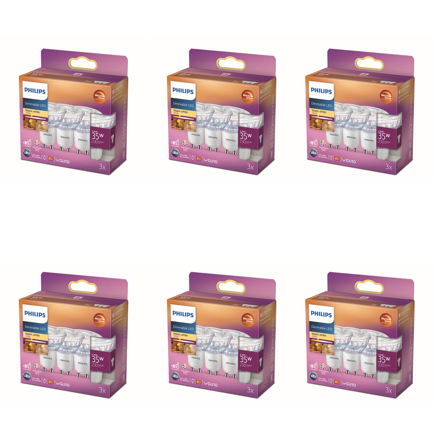 Philips Voordeelverpakking GU10 LED Spots WarmGlow - Set van 18 Stuks