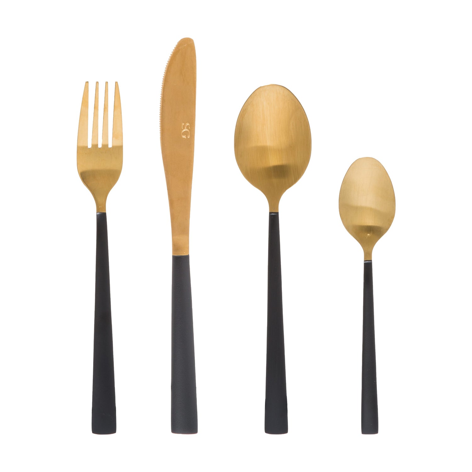 Bestekset Elegance, 16 delig -  Mat Goud &amp; Zwart - 4 persoons