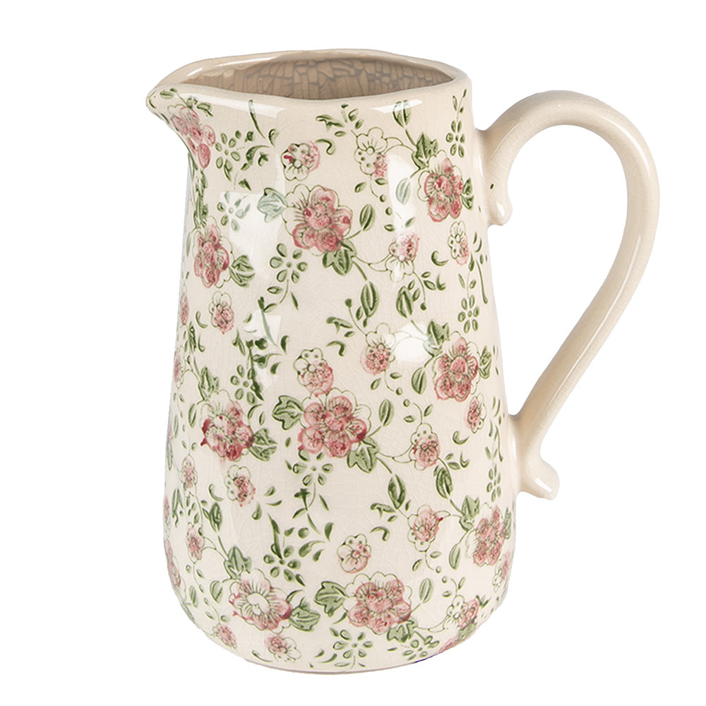 Clayre & Eef Decoratie Kan 20x14x23 cm Roze Beige Keramiek Bloemen
