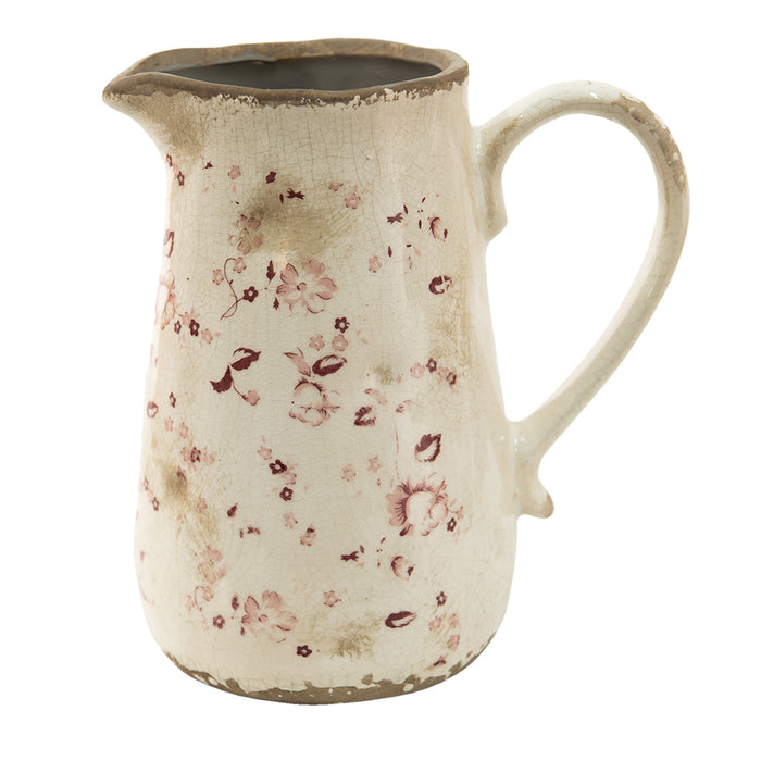 Clayre & Eef Decoratie Kan 1150 ml Roze Beige Keramiek Bloemen