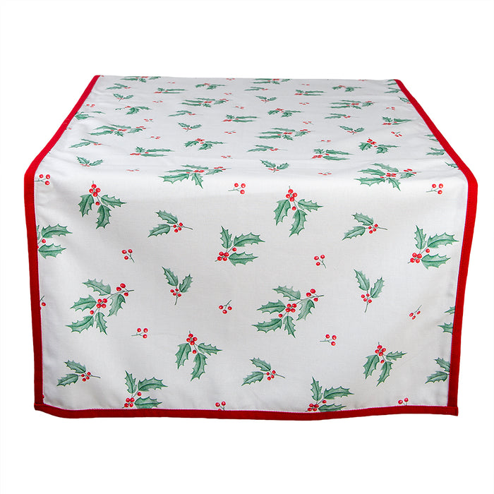 Clayre & Eef Tafelloper Kerst  50x140 cm Wit Rood Katoen Rechthoek