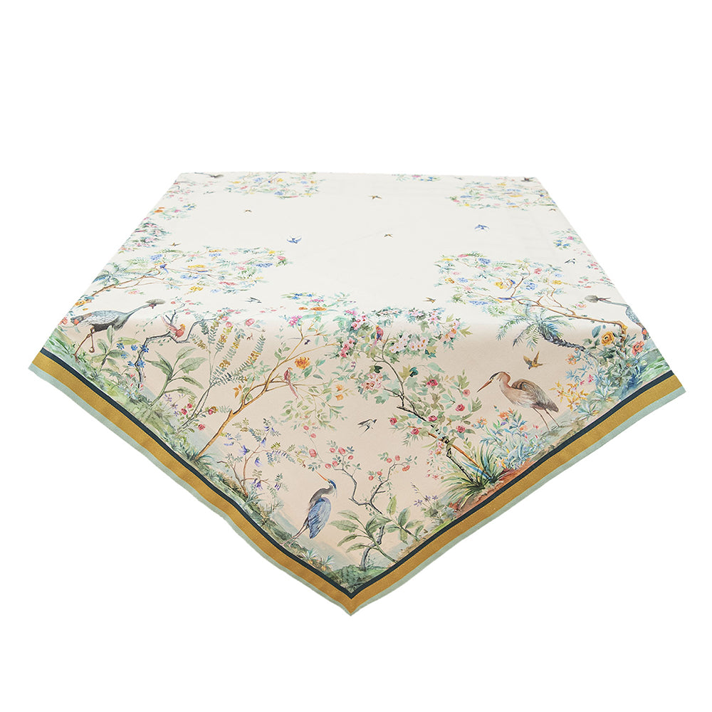 Clayre & Eef Tafelkleed  100x100 cm Beige Groen Katoen Vierkant
