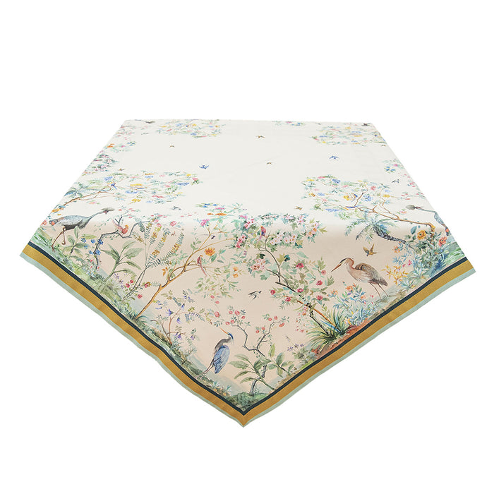 Clayre & Eef Tafelkleed  100x100 cm Beige Groen Katoen Vierkant