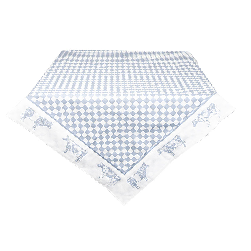 Clayre & Eef Tafelkleed 150*250 cm Blauw Wit Katoen Rechthoek Koeien