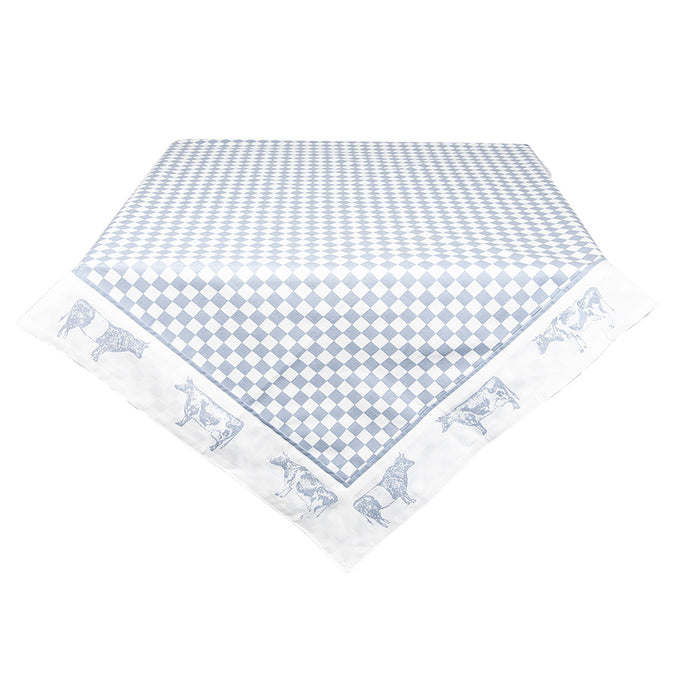 Clayre & Eef Tafelkleed 150*250 cm Blauw Wit Katoen Rechthoek Koeien