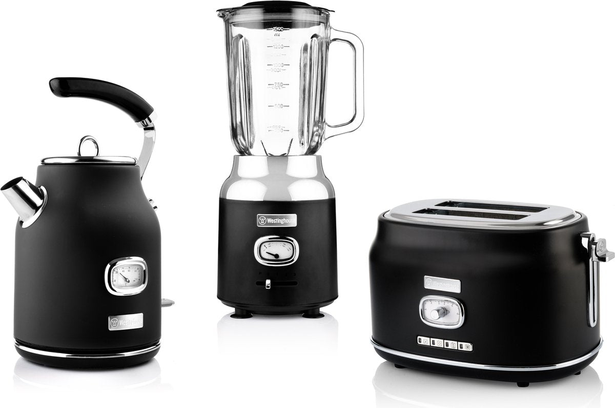 Westinghouse Retro Bundel -Waterkoker + Broodrooster + Blender - Zwart