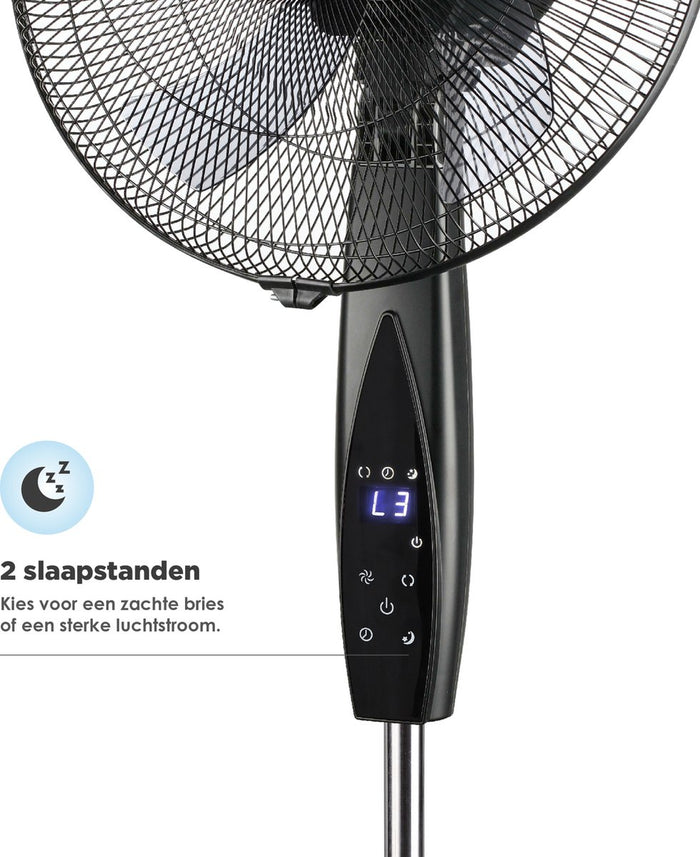 Nuvoo Statiefventilator Zwart 40cm – 3 Standen – Timer – Remote