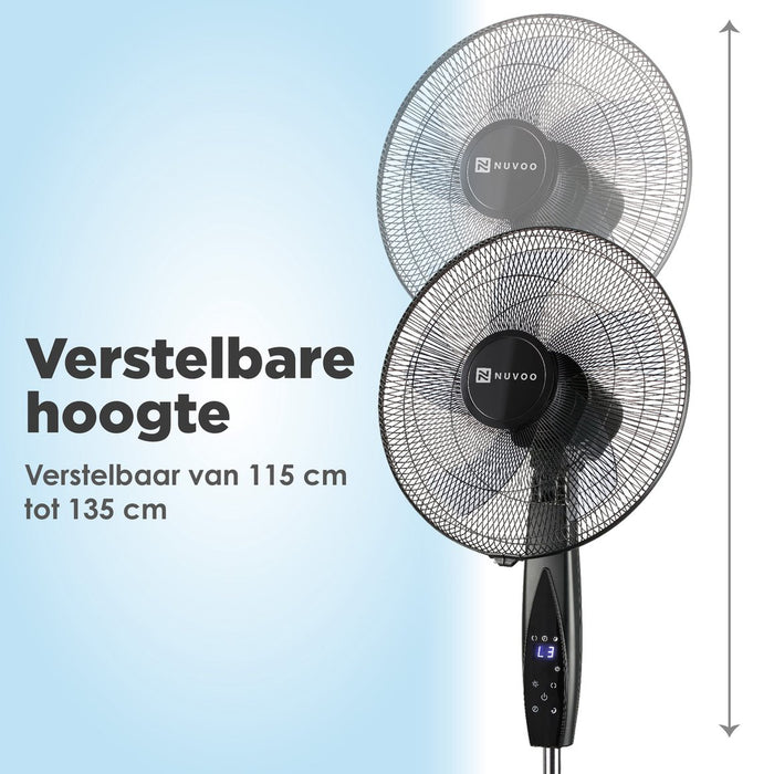Nuvoo Statiefventilator Zwart 40cm – 3 Standen – Timer – Remote