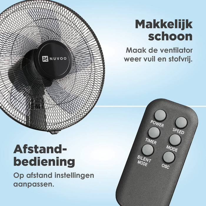 Nuvoo Statiefventilator Zwart 40cm – 3 Standen – Timer – Remote