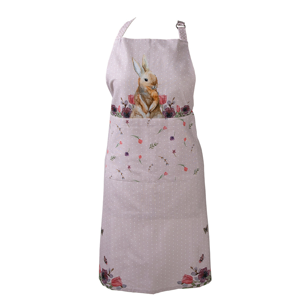 Clayre & Eef Keukenschort  70x85 cm Roze Beige Katoen Konijn Bloemen