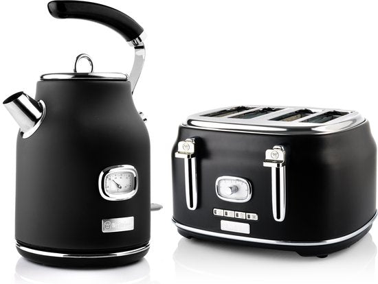 Westinghouse Retro Bundel - Waterkoker + 4 sneden Broodrooster - Zwart