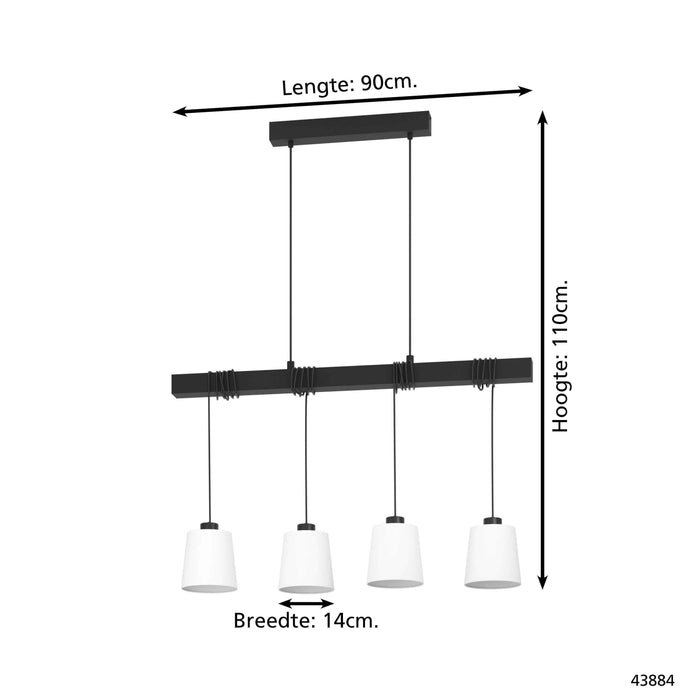 EGLO Townshend 8 Hanglamp - E27 - 90 cm - Zwart|Wit