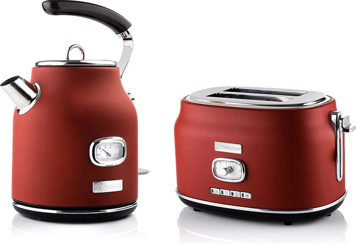 Westinghouse Retro Bundel - Waterkoker + 2 sneden Broodrooster - Rood