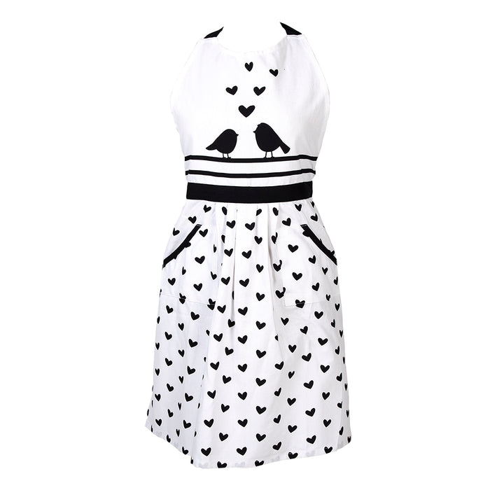 Clayre & Eef Keukenschort  70x85 cm Wit Zwart Katoen Harten Vogels BBQ