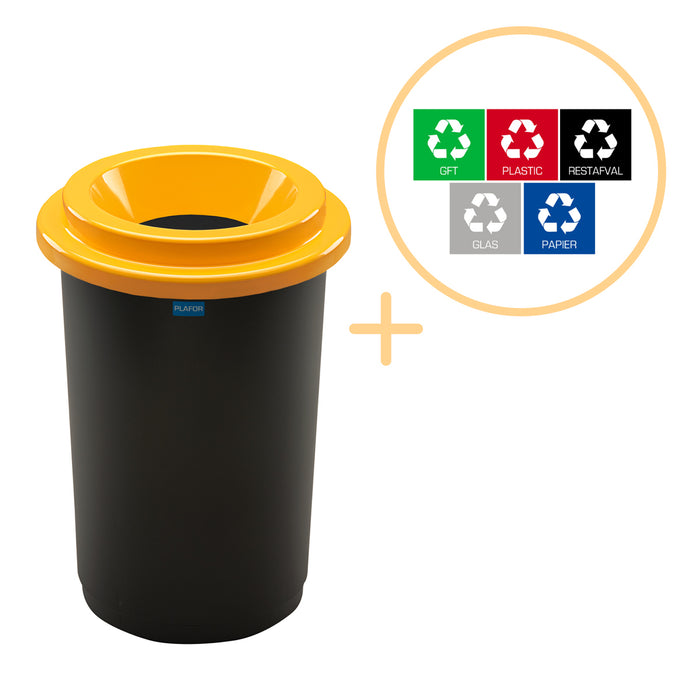 Plafor Prullenbak voor afvalscheiding 50L, rond, Geel|Zwart