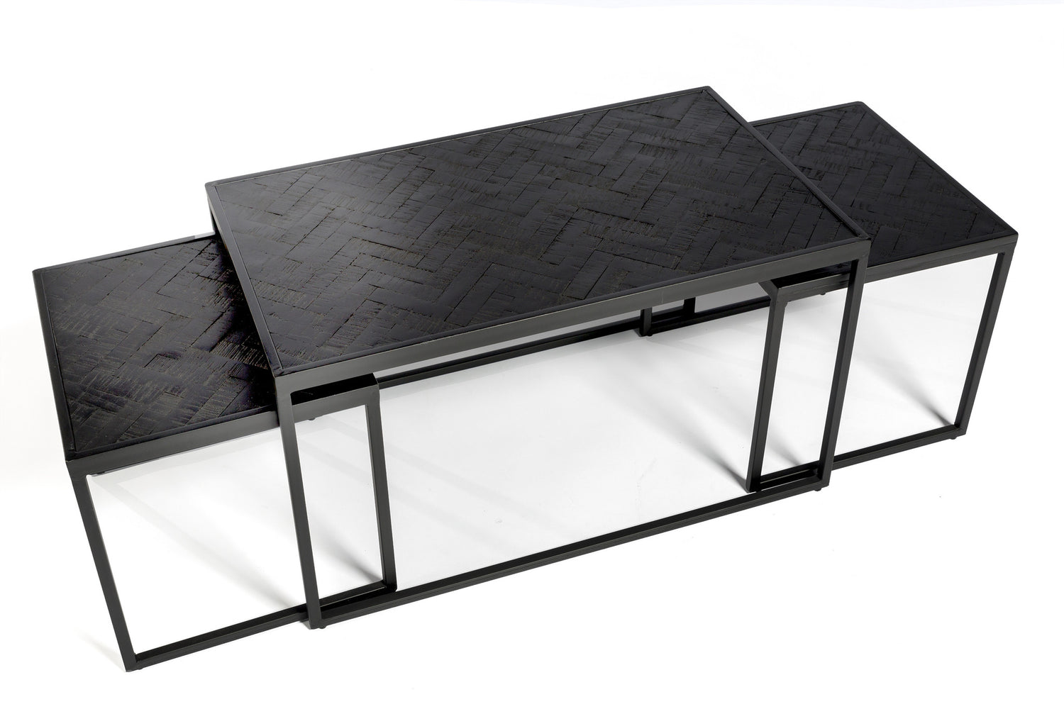 Duverger Herringbone - Salontafels XL - set van 3 - zwart - visgraat