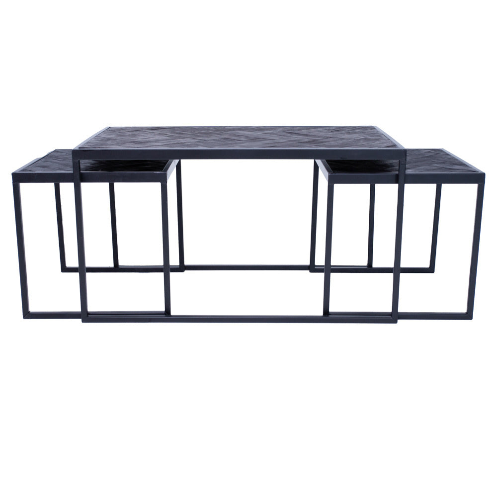 Dimehouse Industriële salontafel set van 3 Dulce zwart visgraat