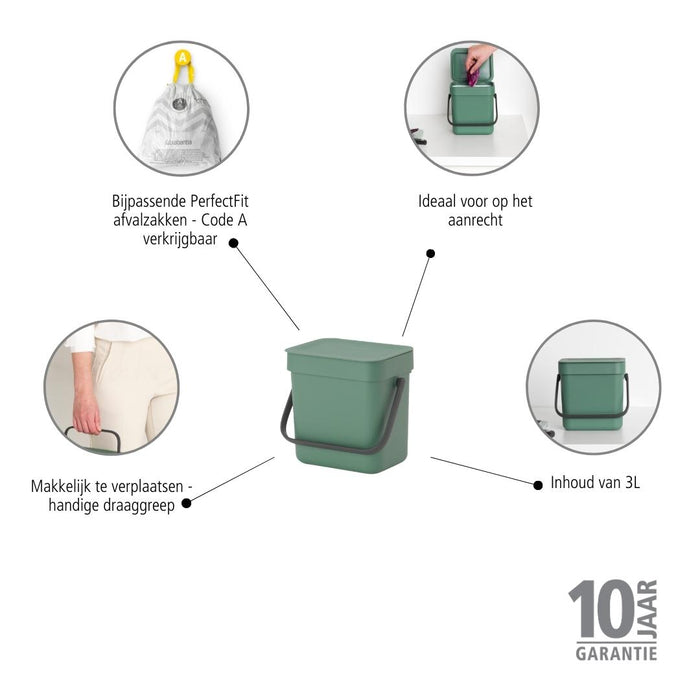 Brabantia Sort & Go Afvalemmer 3 L - Groen