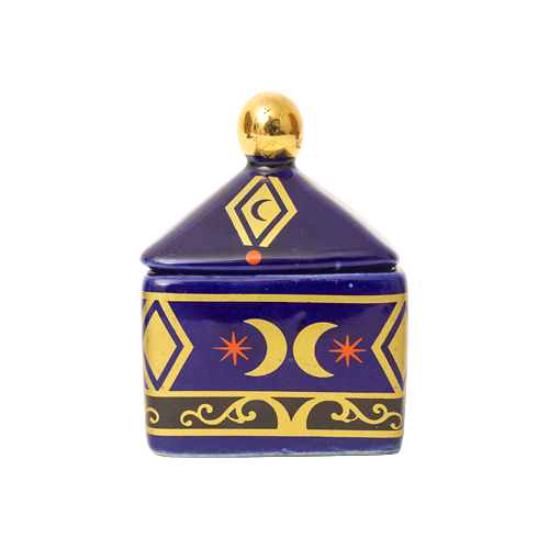 Reliving Blauw Potje Van Keramiek Met Print Van Goudkleurige Manen -