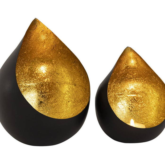 SVJ Windlichten Rond - 14x14x18 cm - Metaal - Zwart|Goud - Set van 2